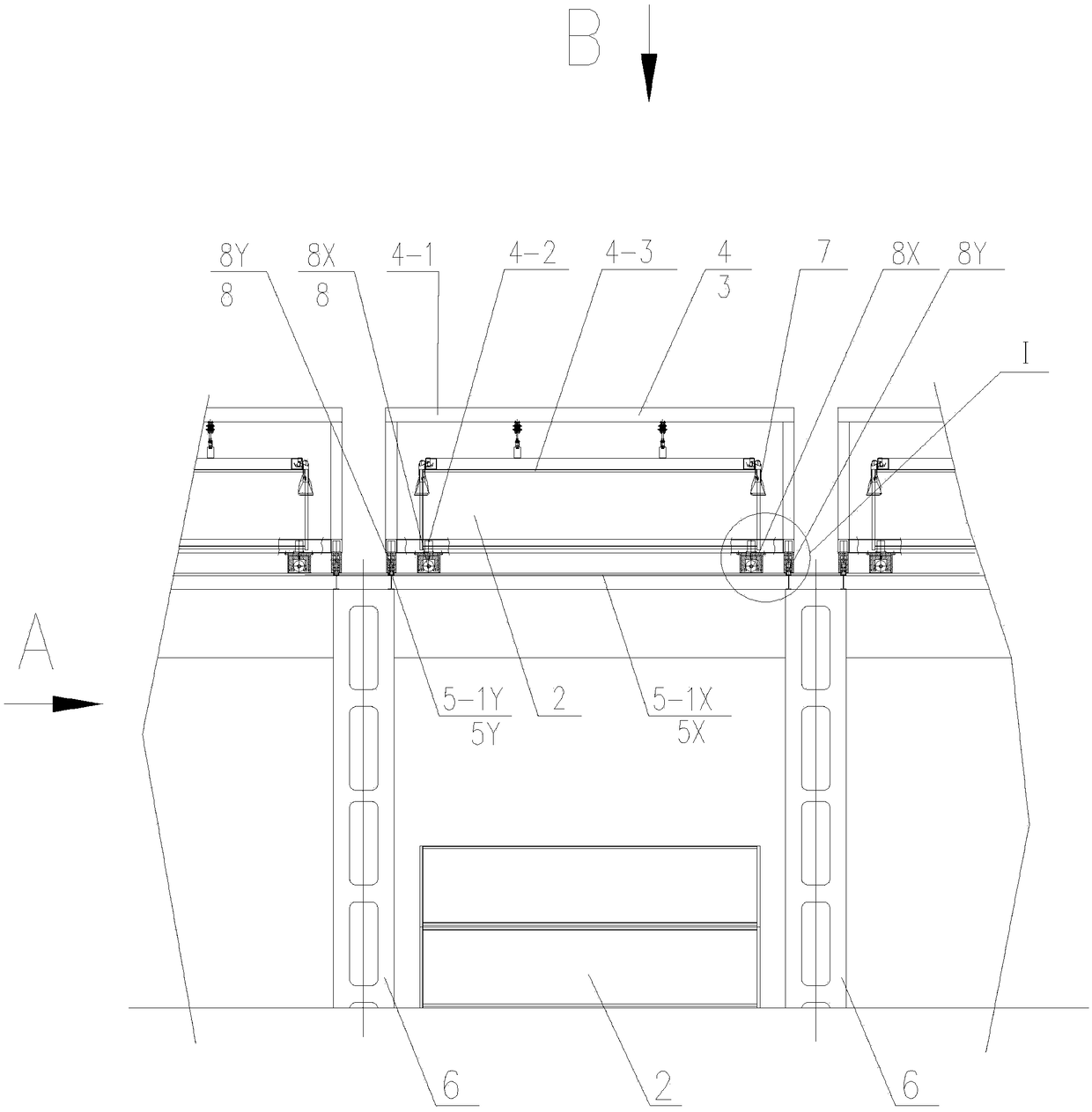 Railway container yard and conveying device thereof