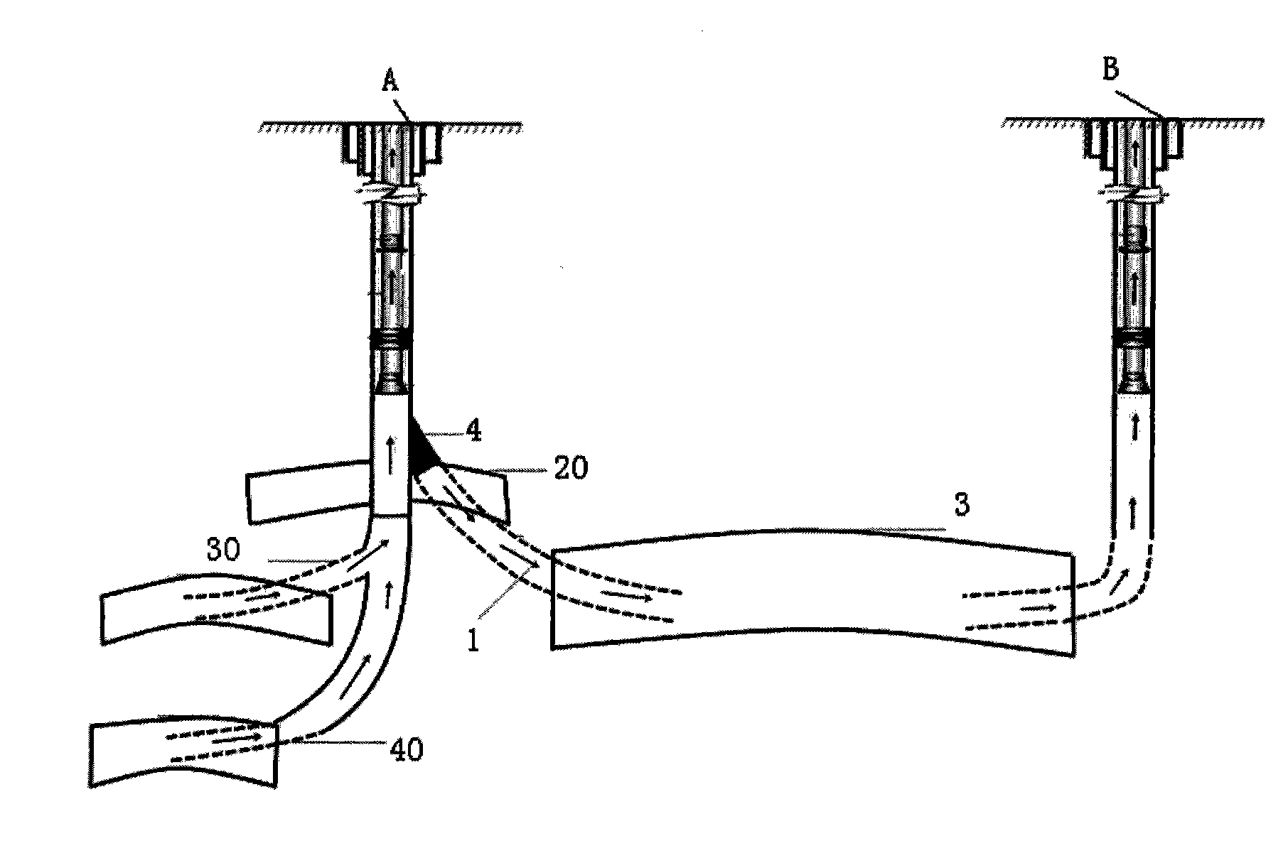 Method for oil extraction in multi-bottom and multi-branch well by artesian injection