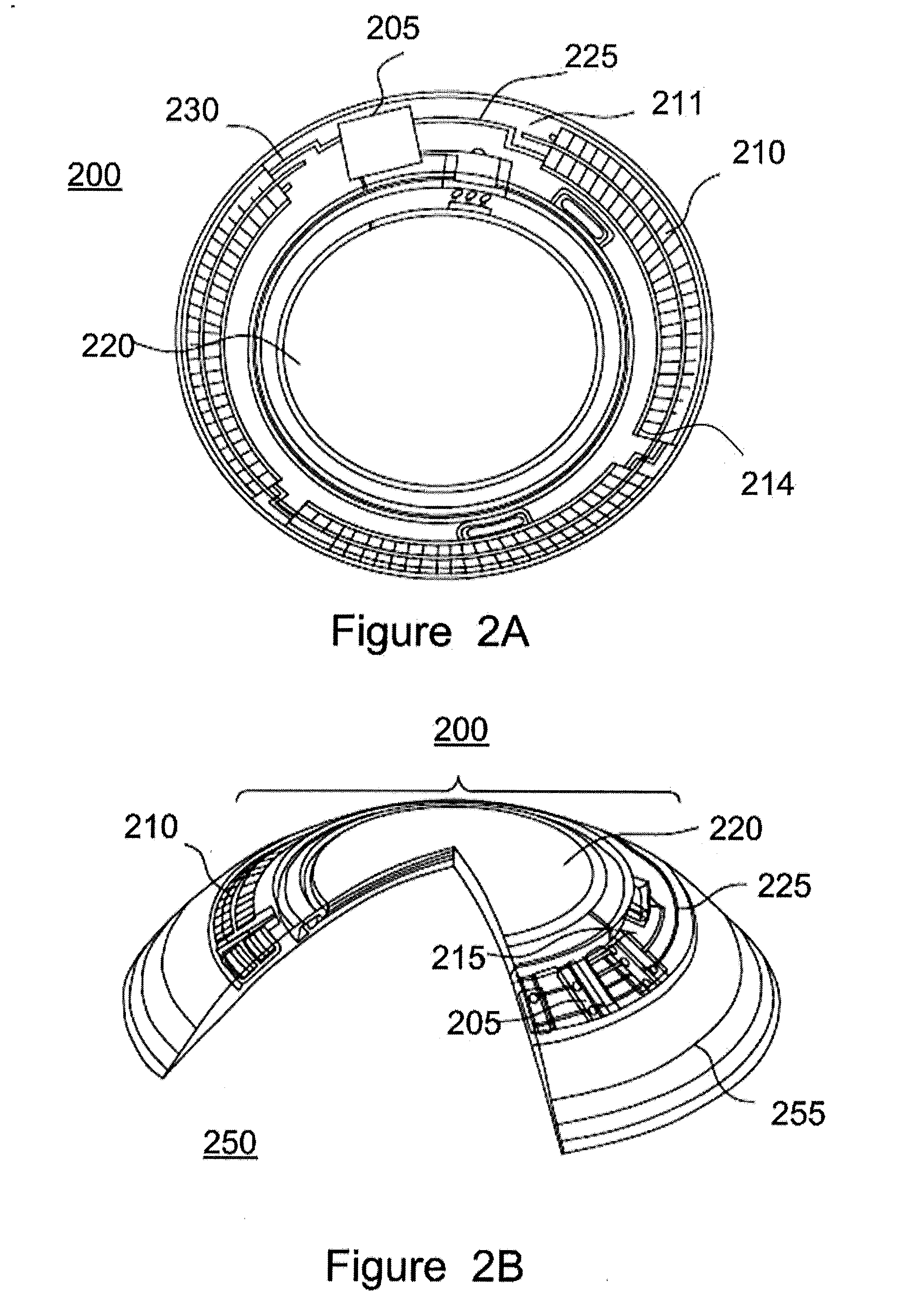 Variable optic ophthalmic device including shaped liquid crystal elements and polarizing elements