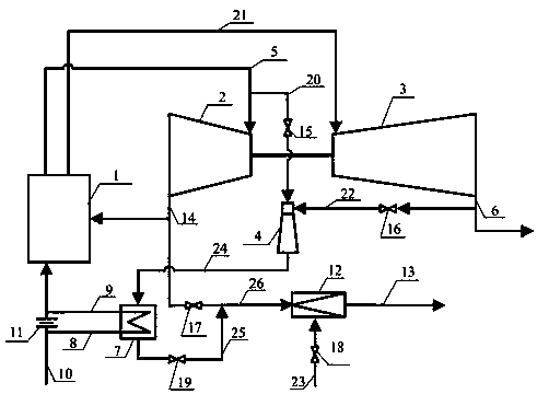 Extraction condensing heating system additionally provided with steam ejector and adjusting method of system