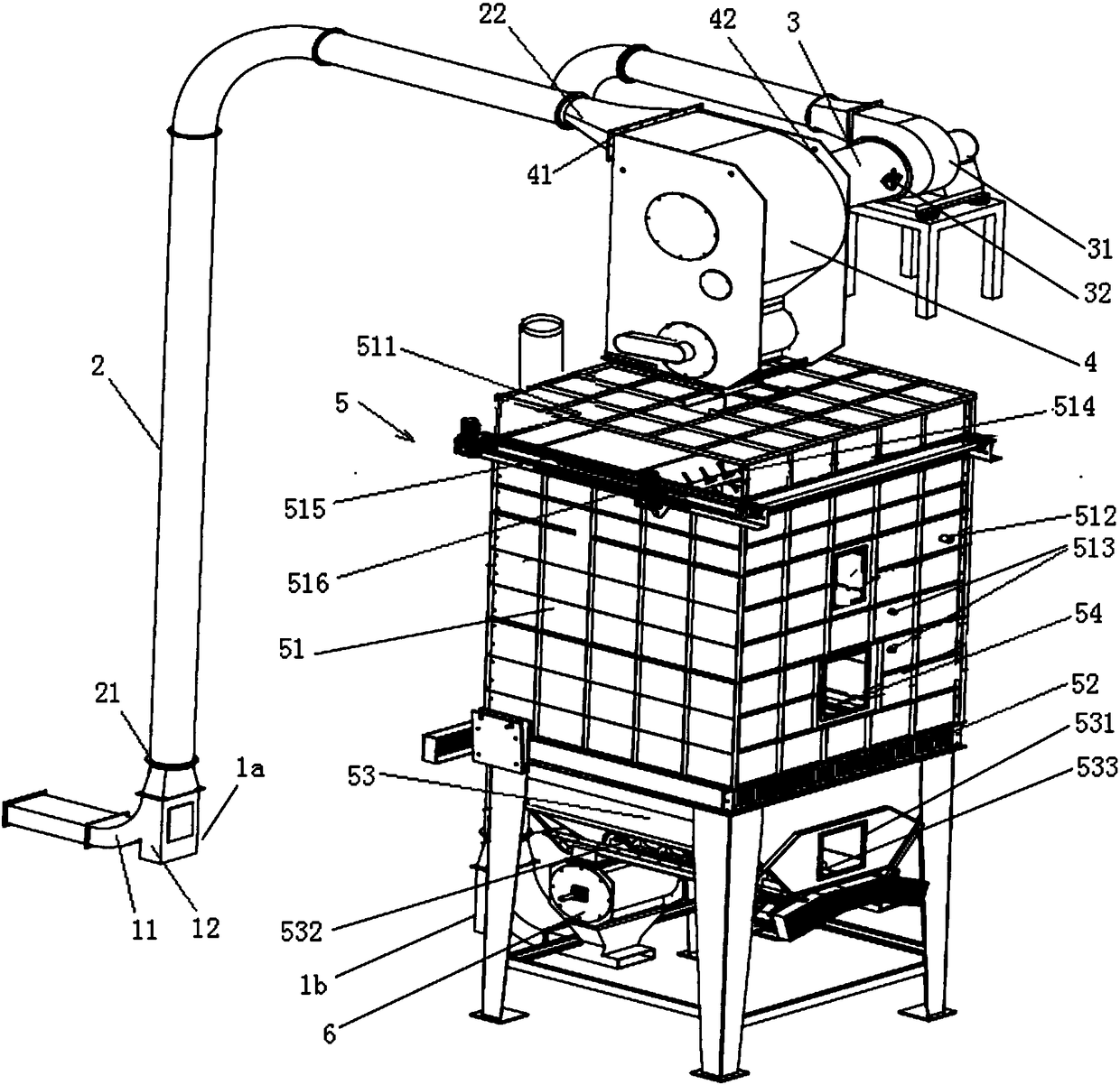 Vertical device for removing impurities and storing tobacco chips