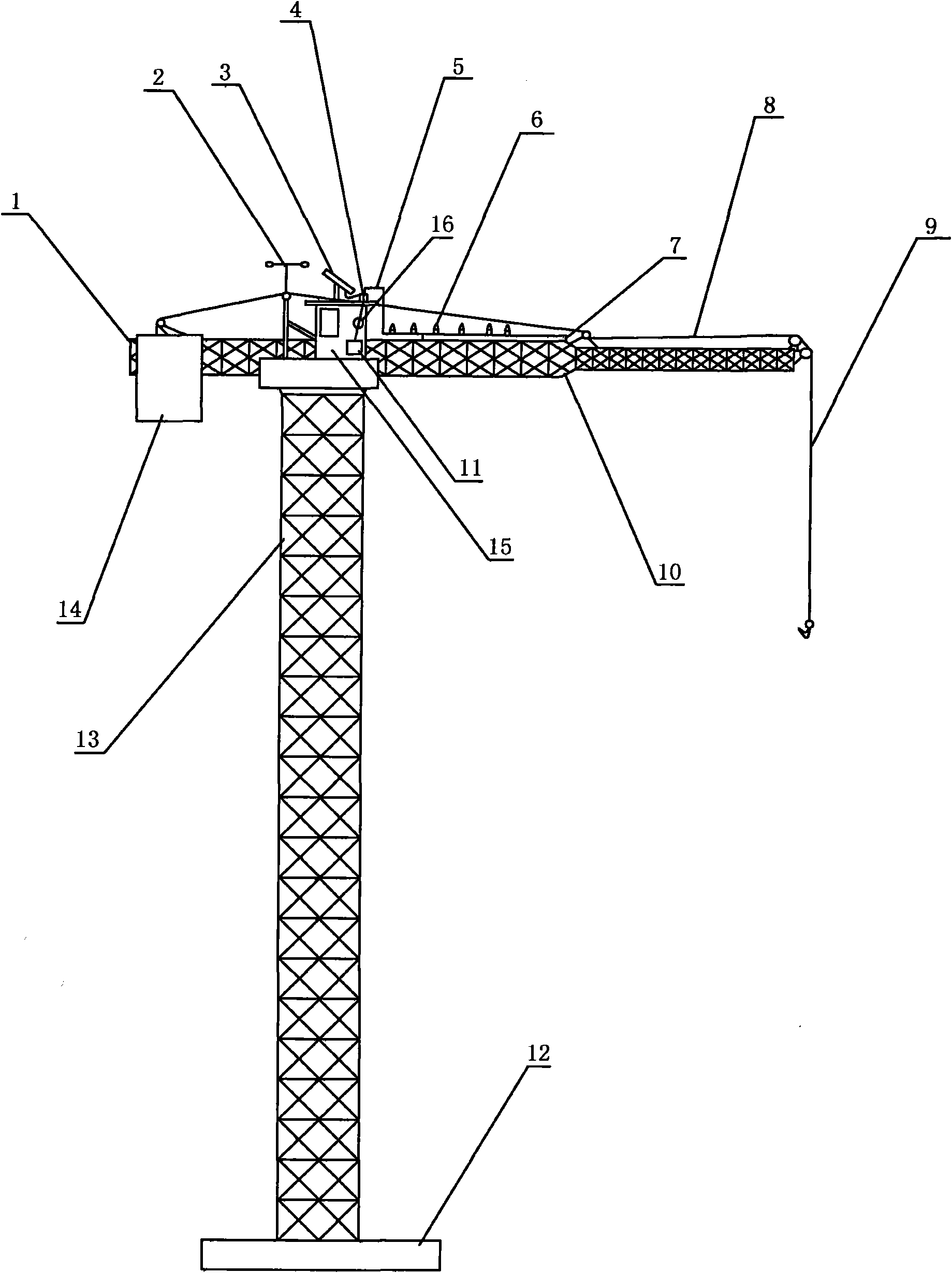 Solar photovoltaic generating system illumination device applied to building tower crane