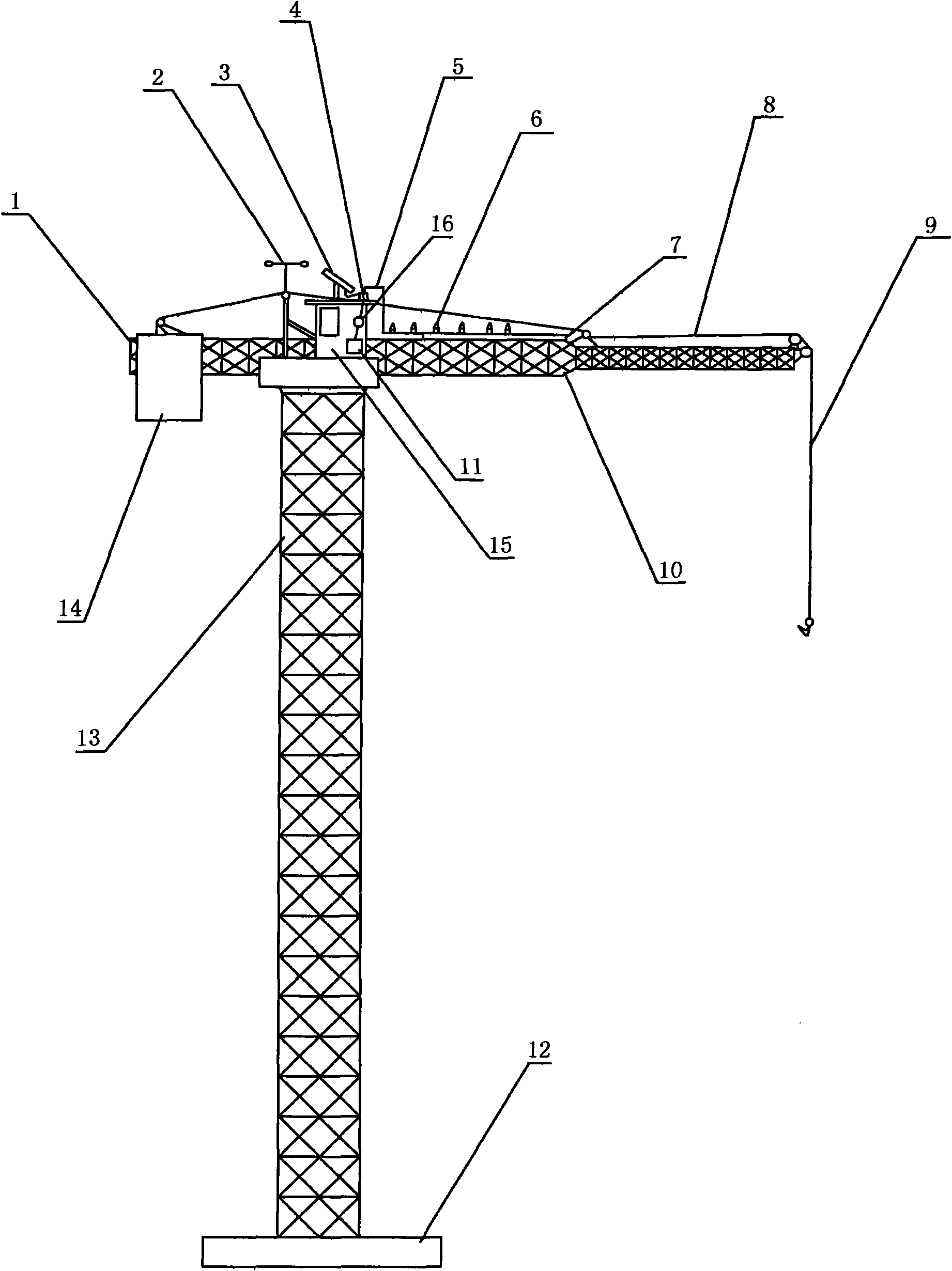 Solar photovoltaic generating system illumination device applied to building tower crane