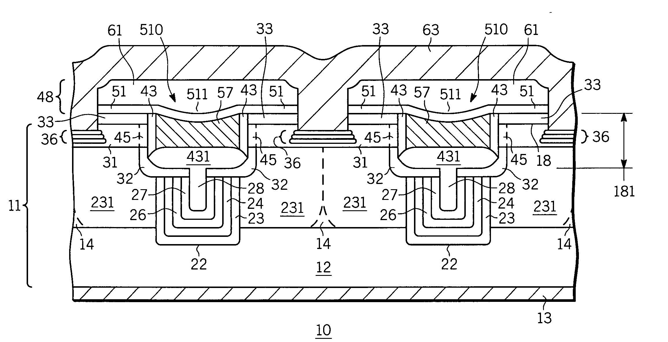 Semiconductor device having sub-surface trench charge compensation regions and method