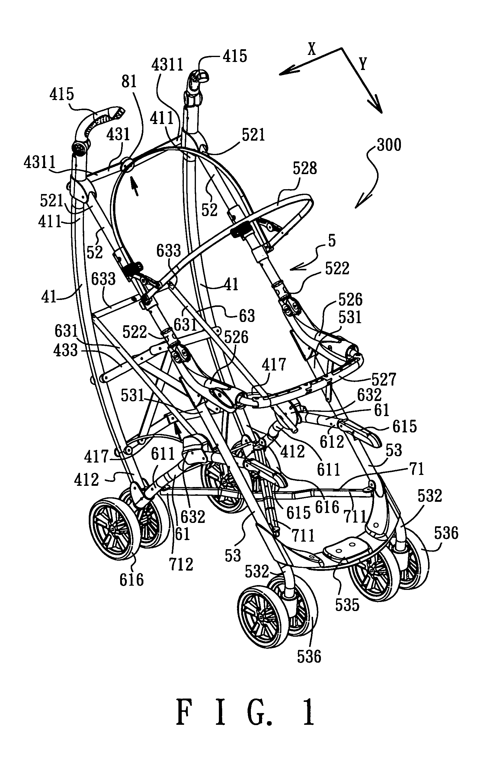 Stroller frame foldable in two directions