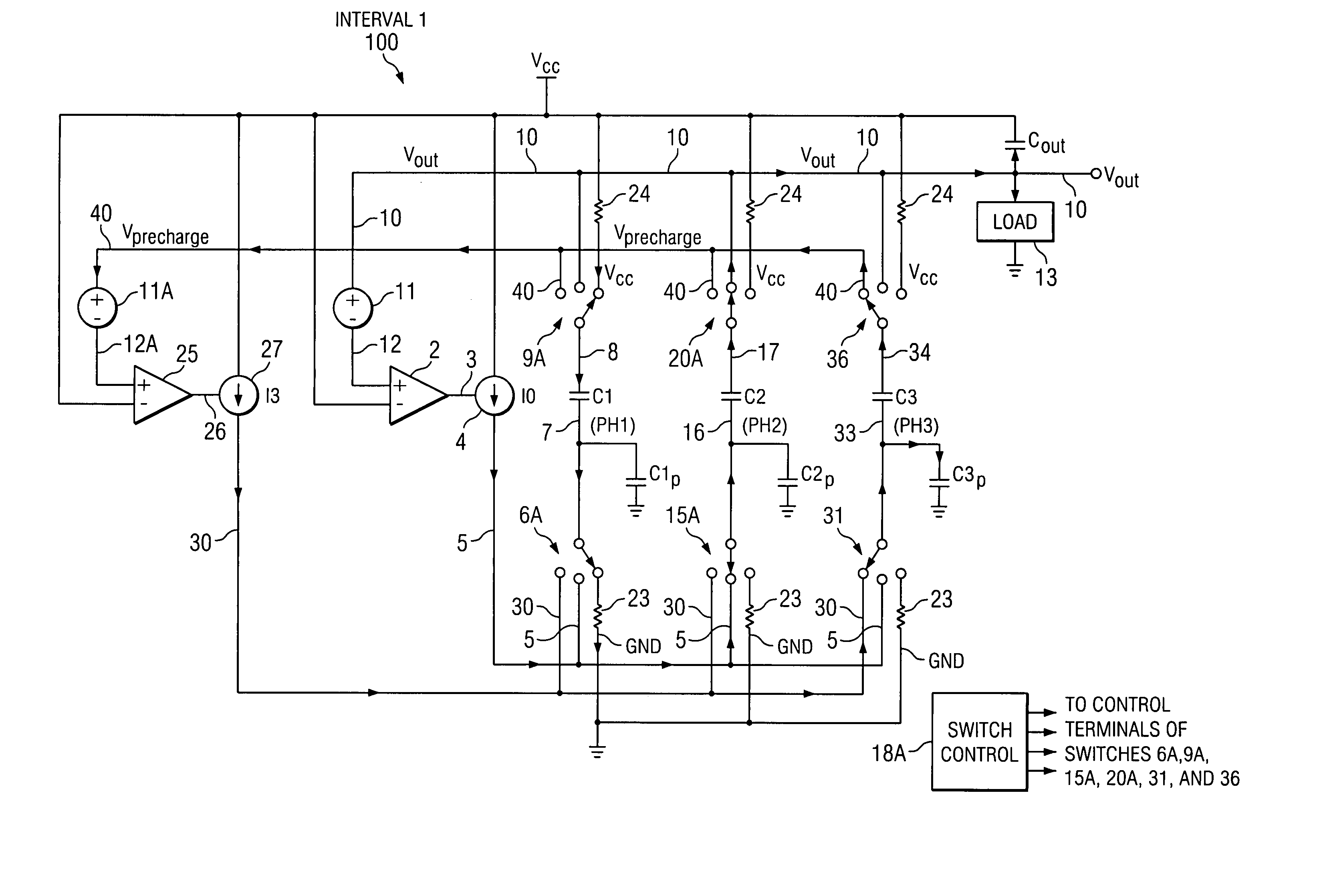Three-phase low noise charge pump and method