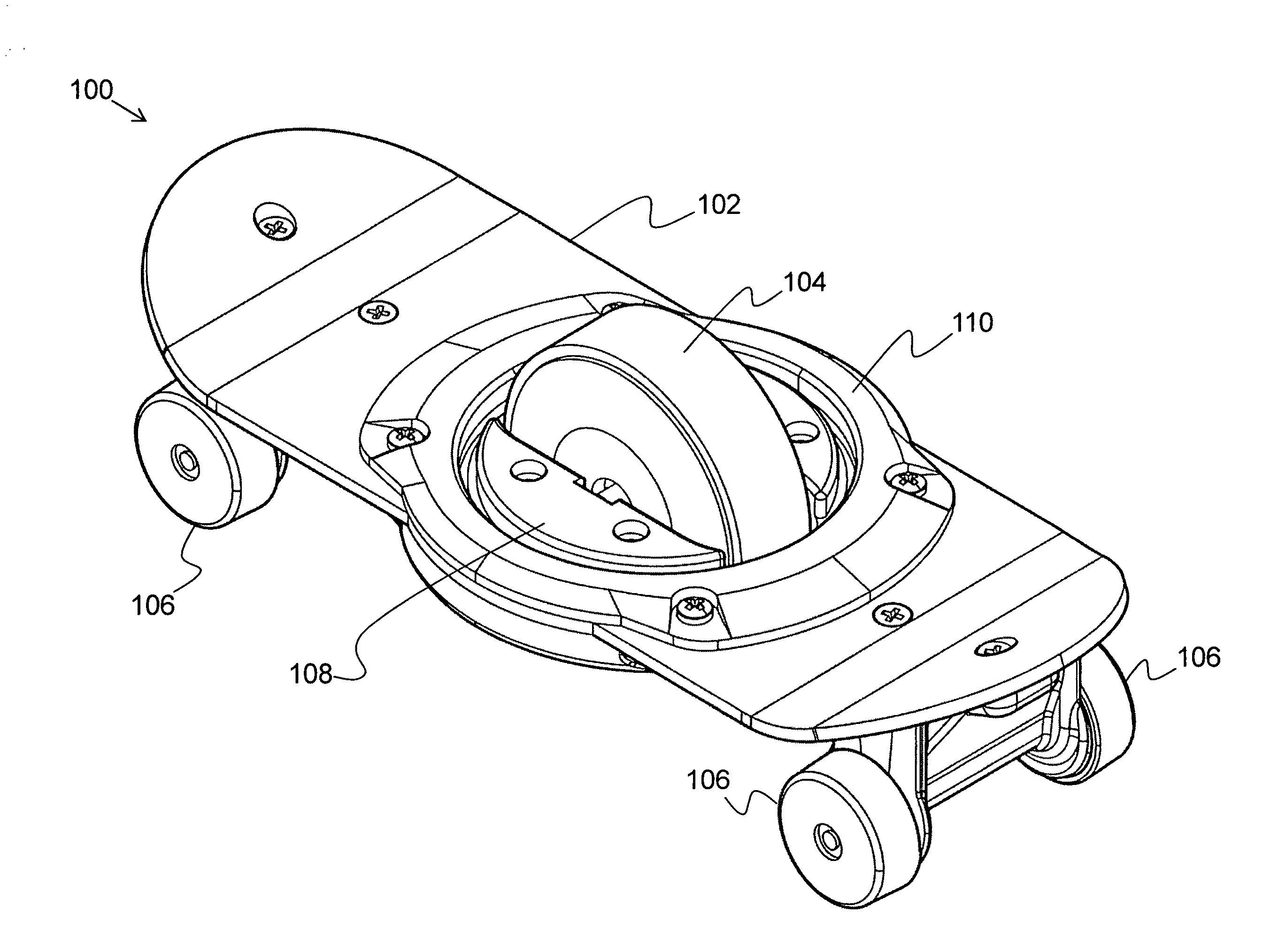 Mobile skateboard-shaped toy with a flywheel