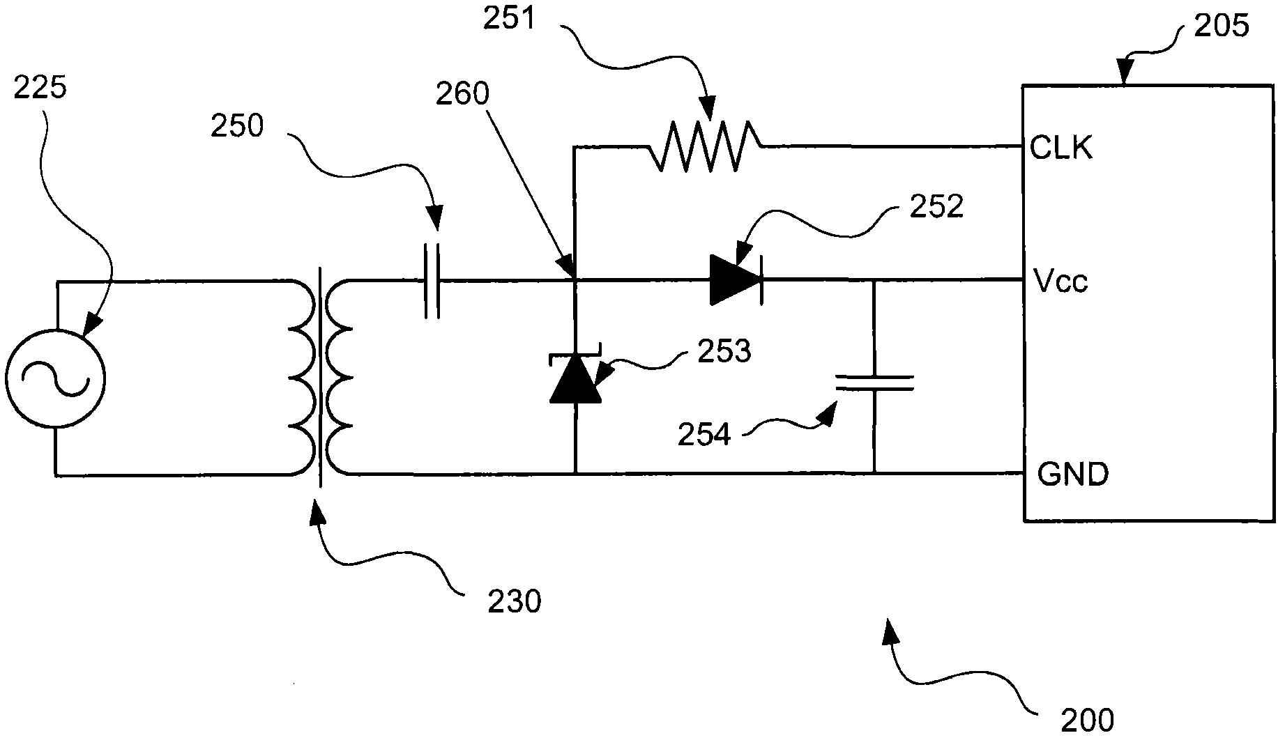 Combined power and timing signals for equipment