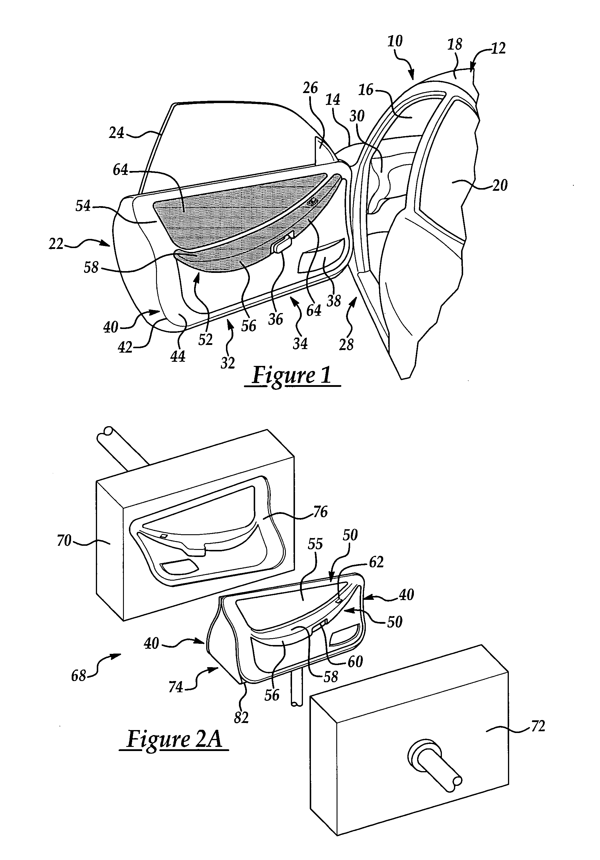 Door trim panel assembly having integrated soft-touch aesthetic feature and method of manufacturing same