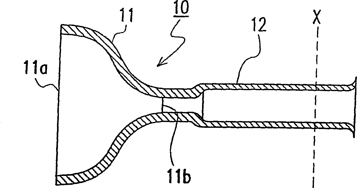 Conic portion and neck sealing body for projecting tube