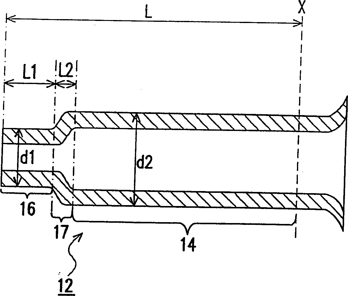 Conic portion and neck sealing body for projecting tube