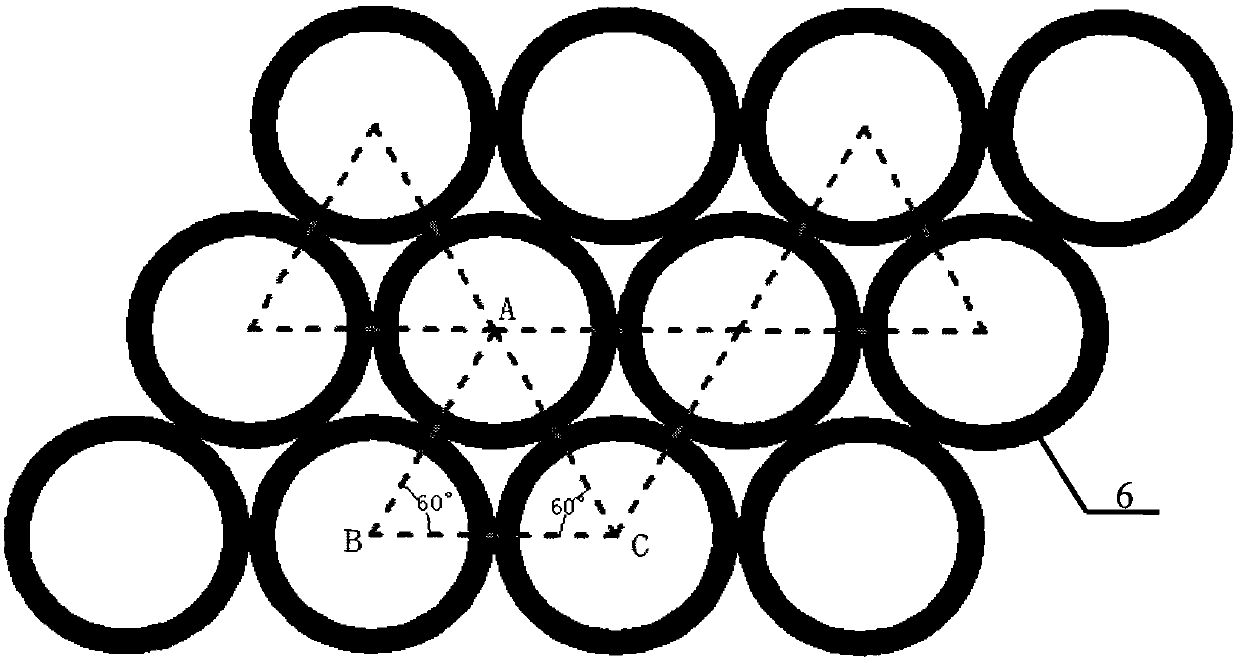 Electromagnetic shielding optical window based on triangularly-distributed tangent circular ring and internally-tangent sub circular ring array