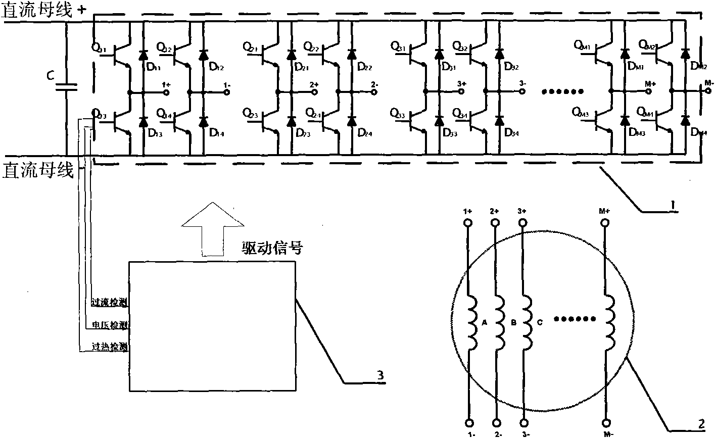 Multiphase permanent magnet fault-tolerant motor control system in half-bridge structure