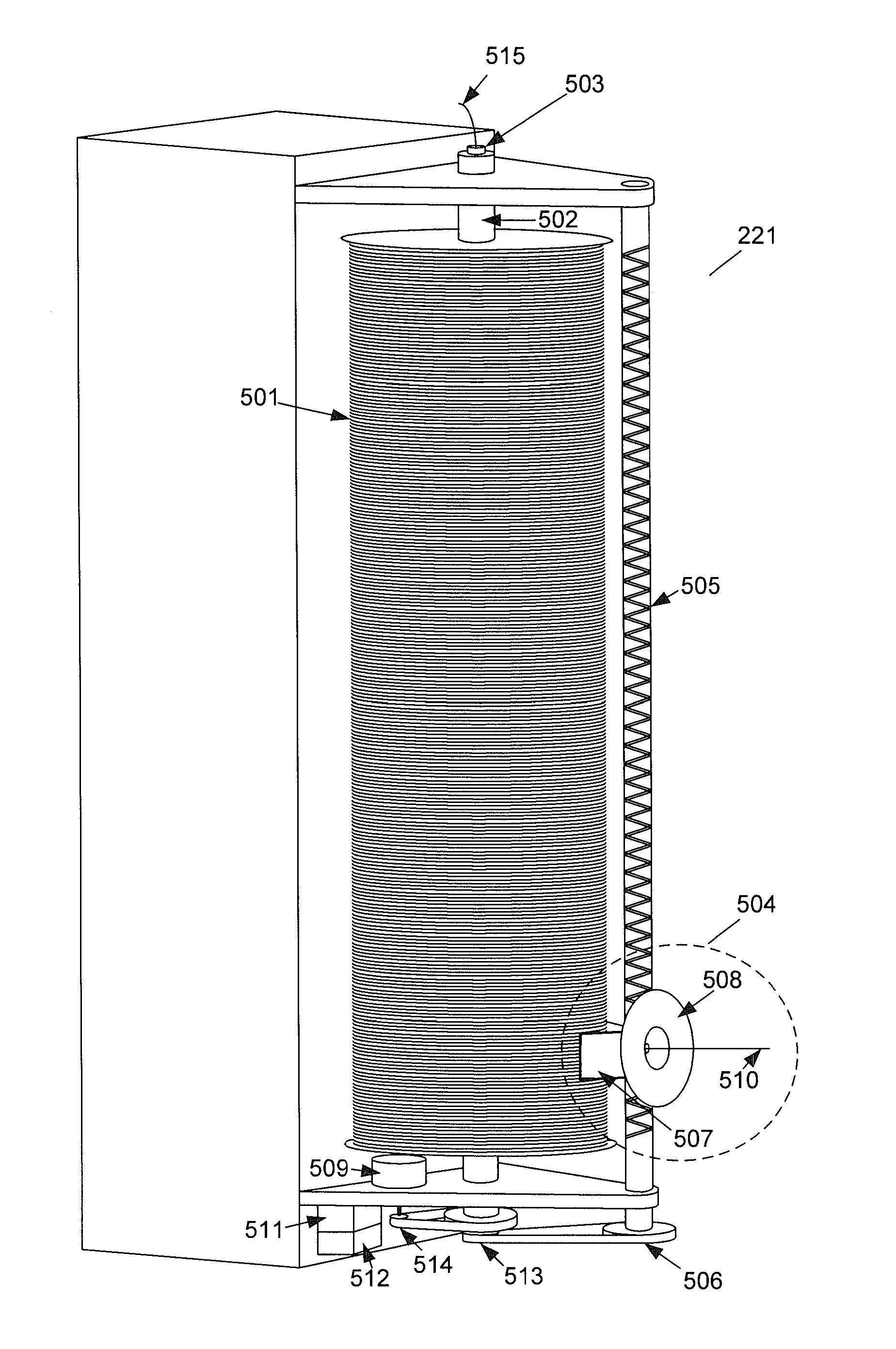 Internal winch for self payout and re-wind of a small diameter tether for underwater remotely operated vehicle