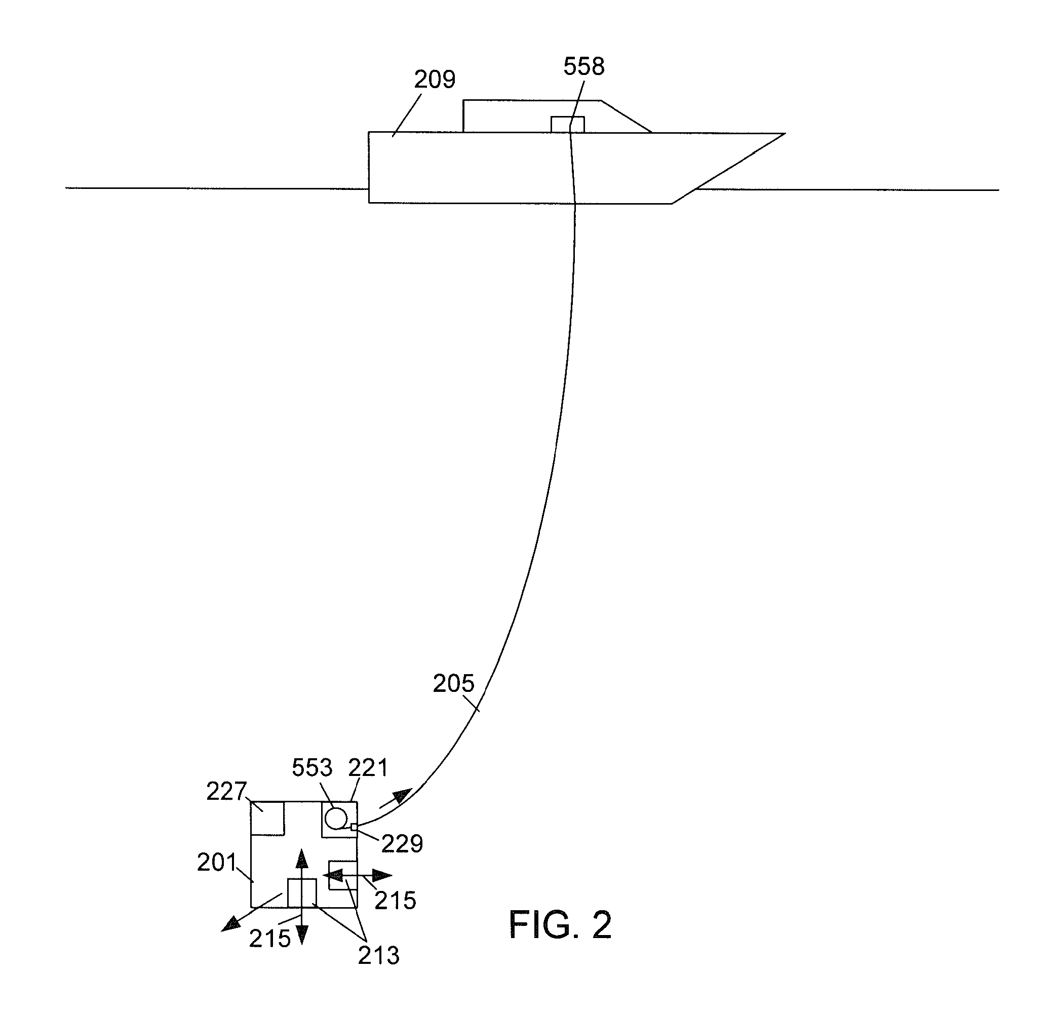 Internal winch for self payout and re-wind of a small diameter tether for underwater remotely operated vehicle