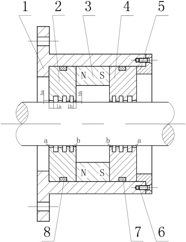 Magnetic liquid sealing device with magnetic grease added