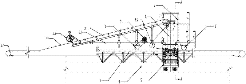 Movable pitching telescopic unloading device