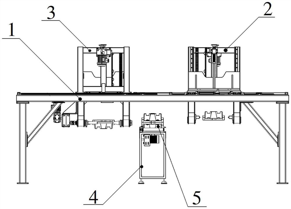 Unloading device suitable for taking and closing multi-size molds