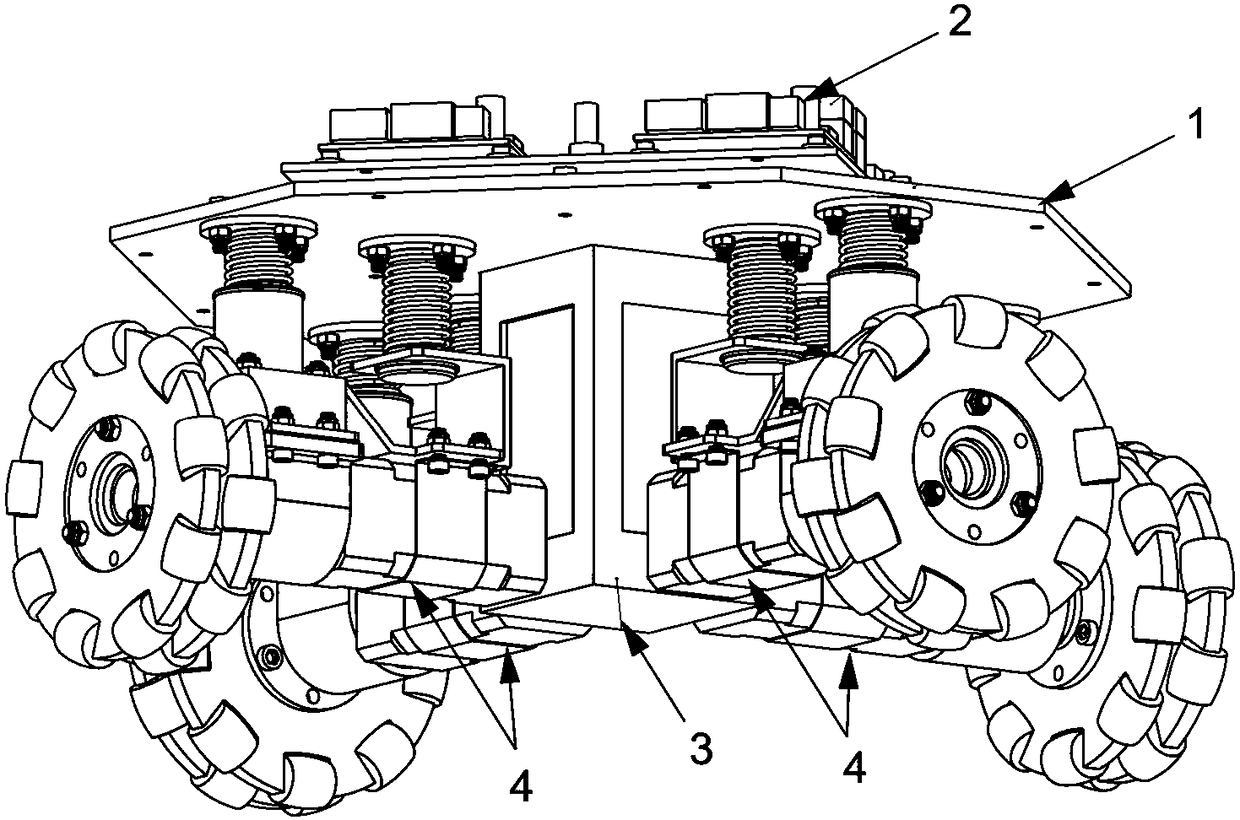 Linear Suspension and Shock Absorption Device for Wheeled Mobile Robot Chassis