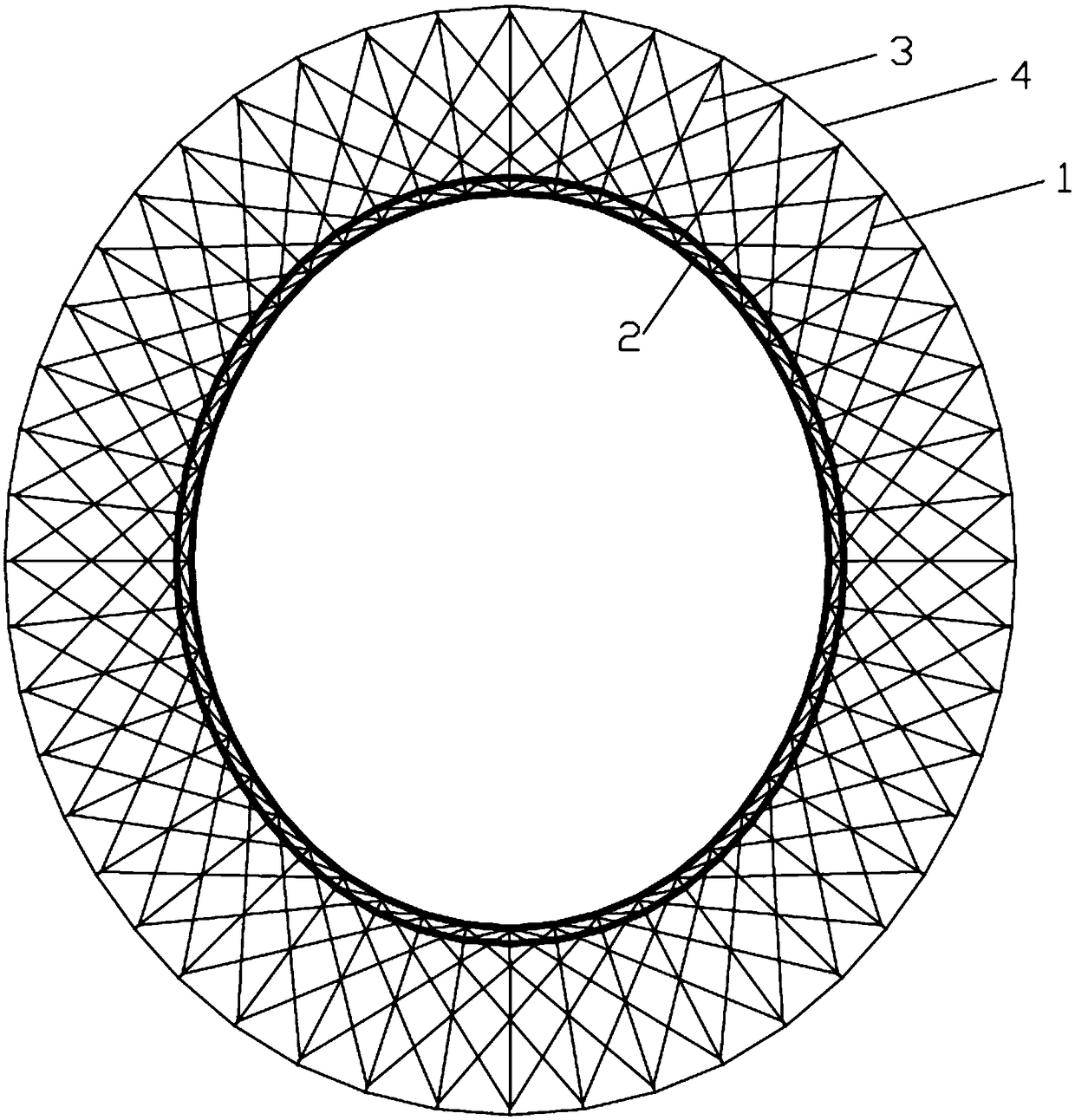 Large-span upper layer connection square-shaped and inner ring saddle-shaped double-layer cable strut tension structure