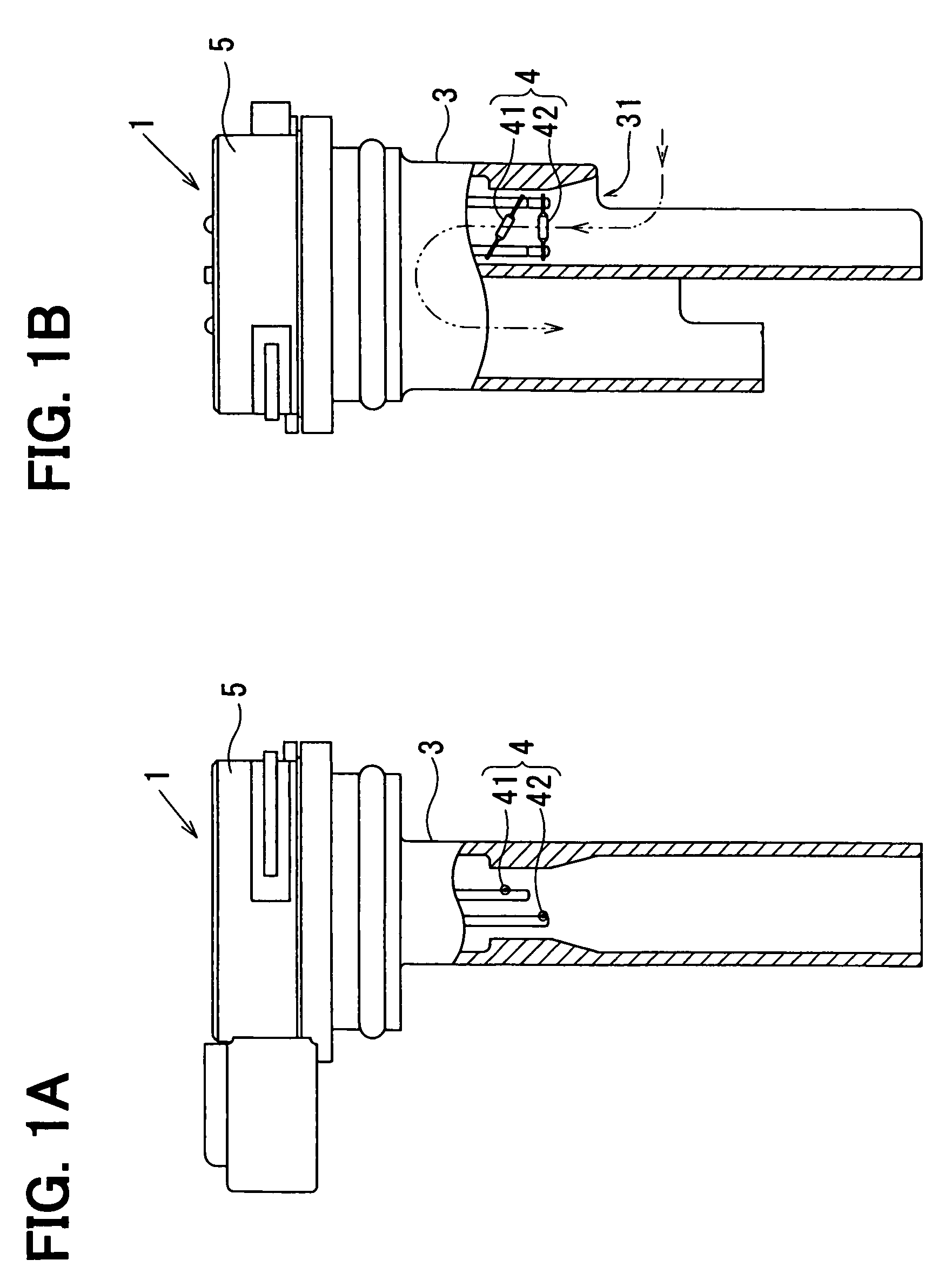 Flow measuring device having heating resistor in inclined position with respect to the flow direction