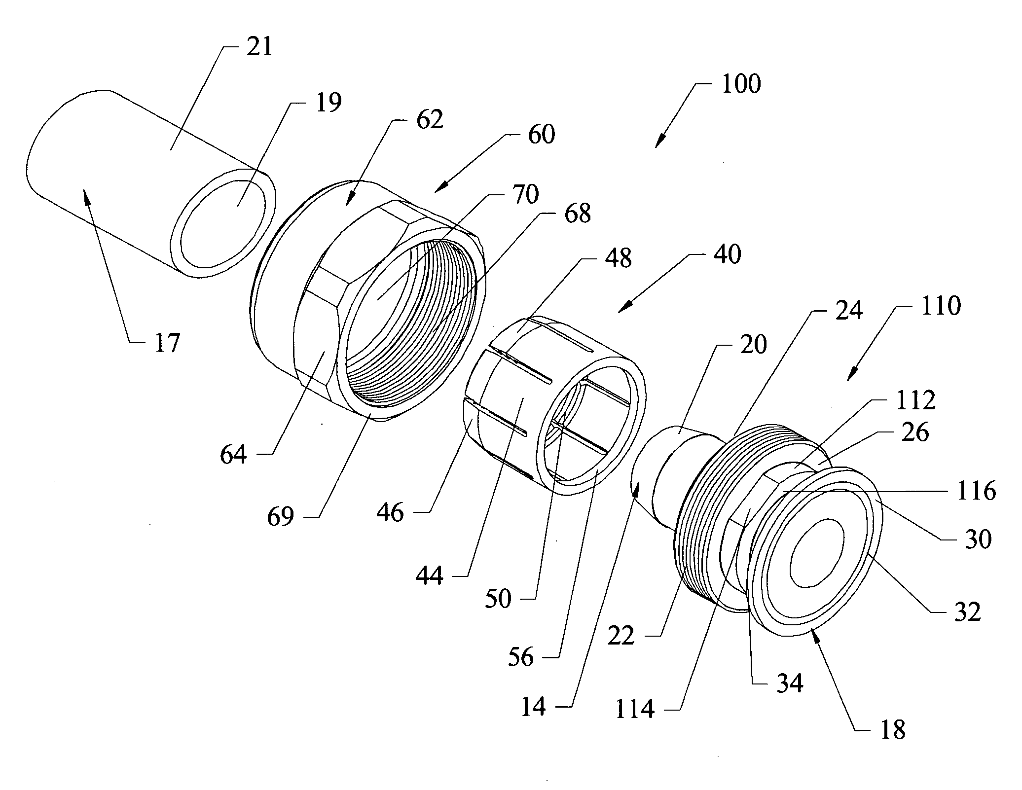 Reusable fitting, connector assembly and kit