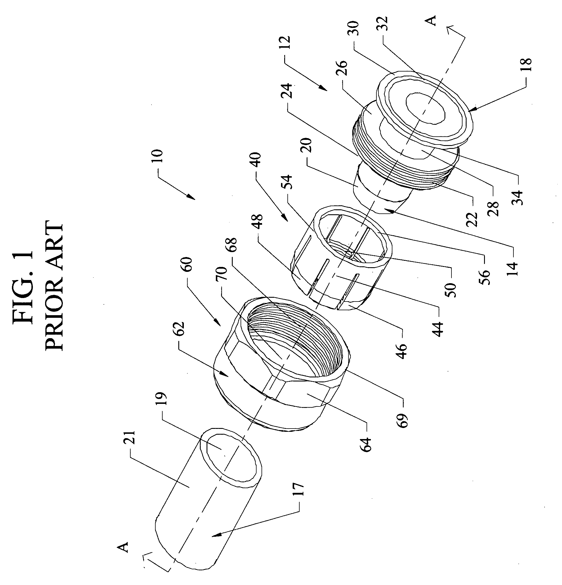 Reusable fitting, connector assembly and kit