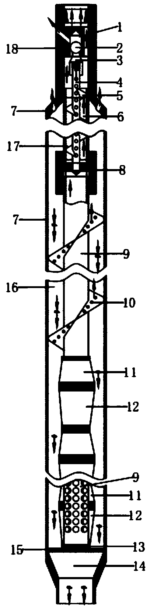 Multistage swing type oil-gas-sand separating device