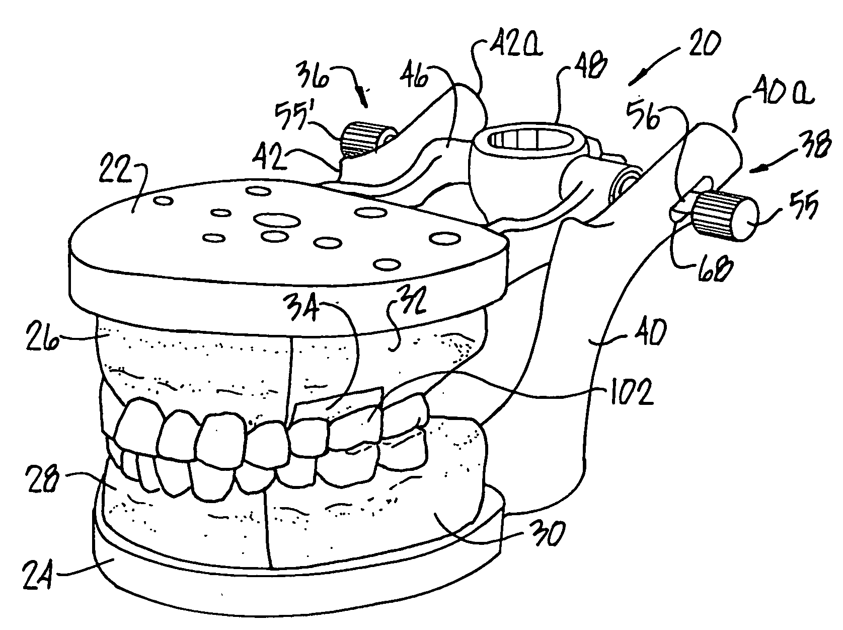 Dental articulator with endodontic module