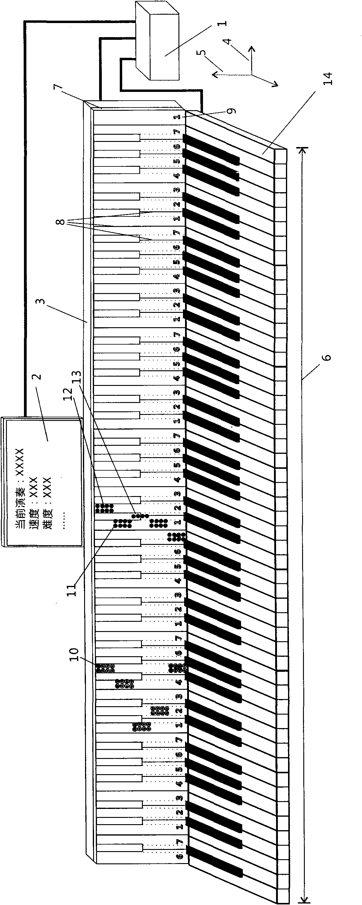 Musical note indicator for keyboard instrument