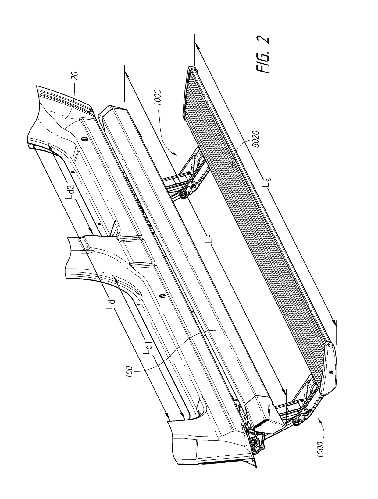 Retractable step and side bar assembly for raised vehicle