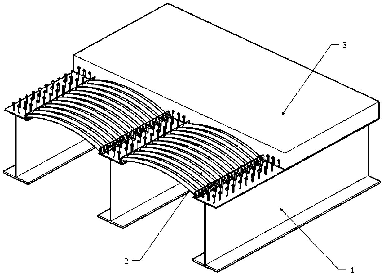 Connecting structure of corrugated arched steel plates and steel beams
