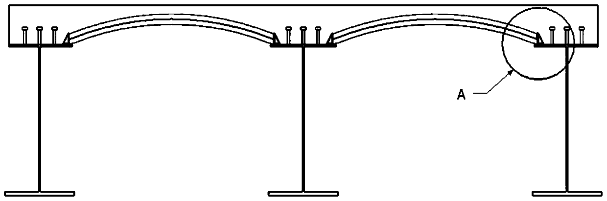 Connecting structure of corrugated arched steel plates and steel beams