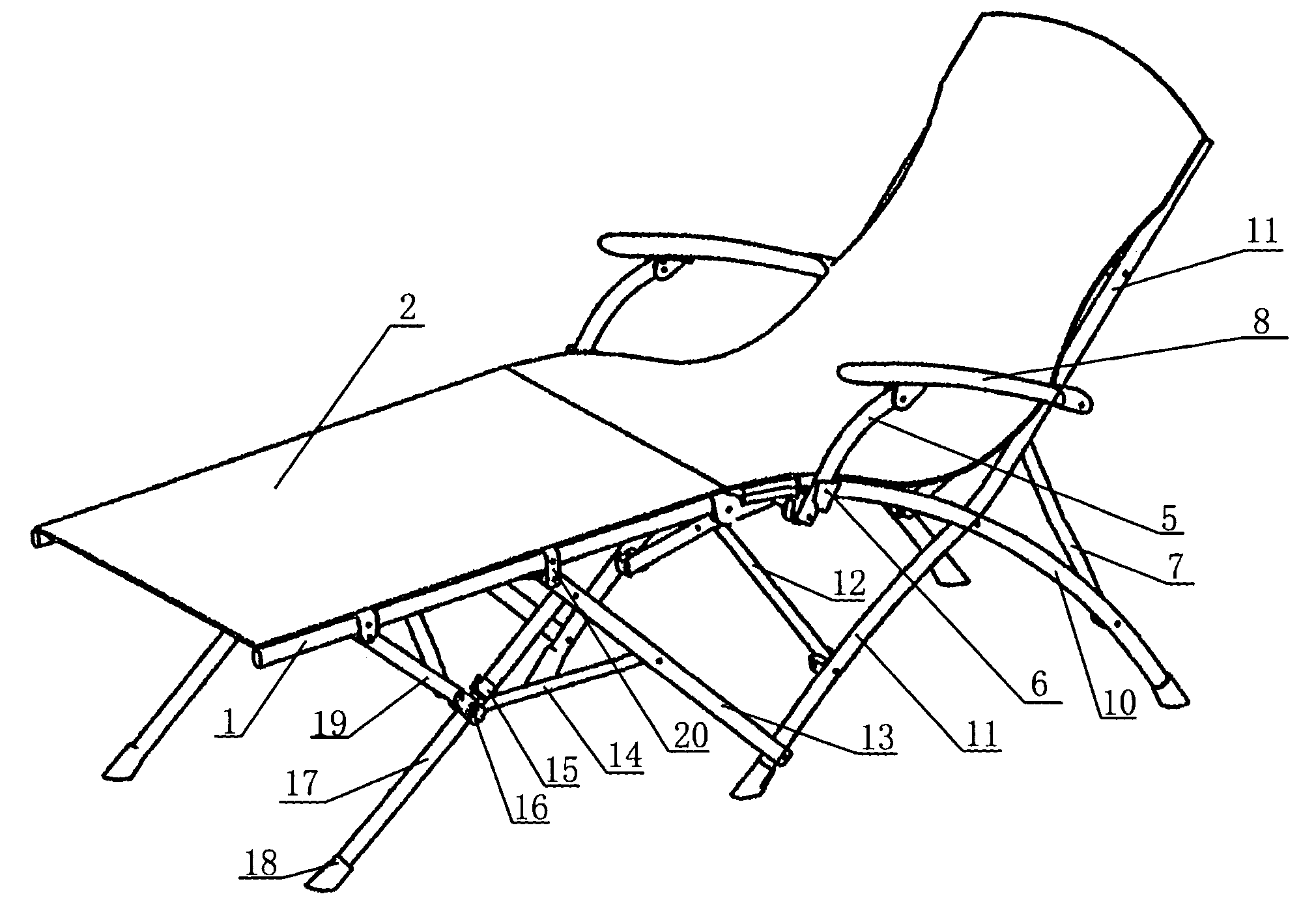 Folding reclining chair with arms