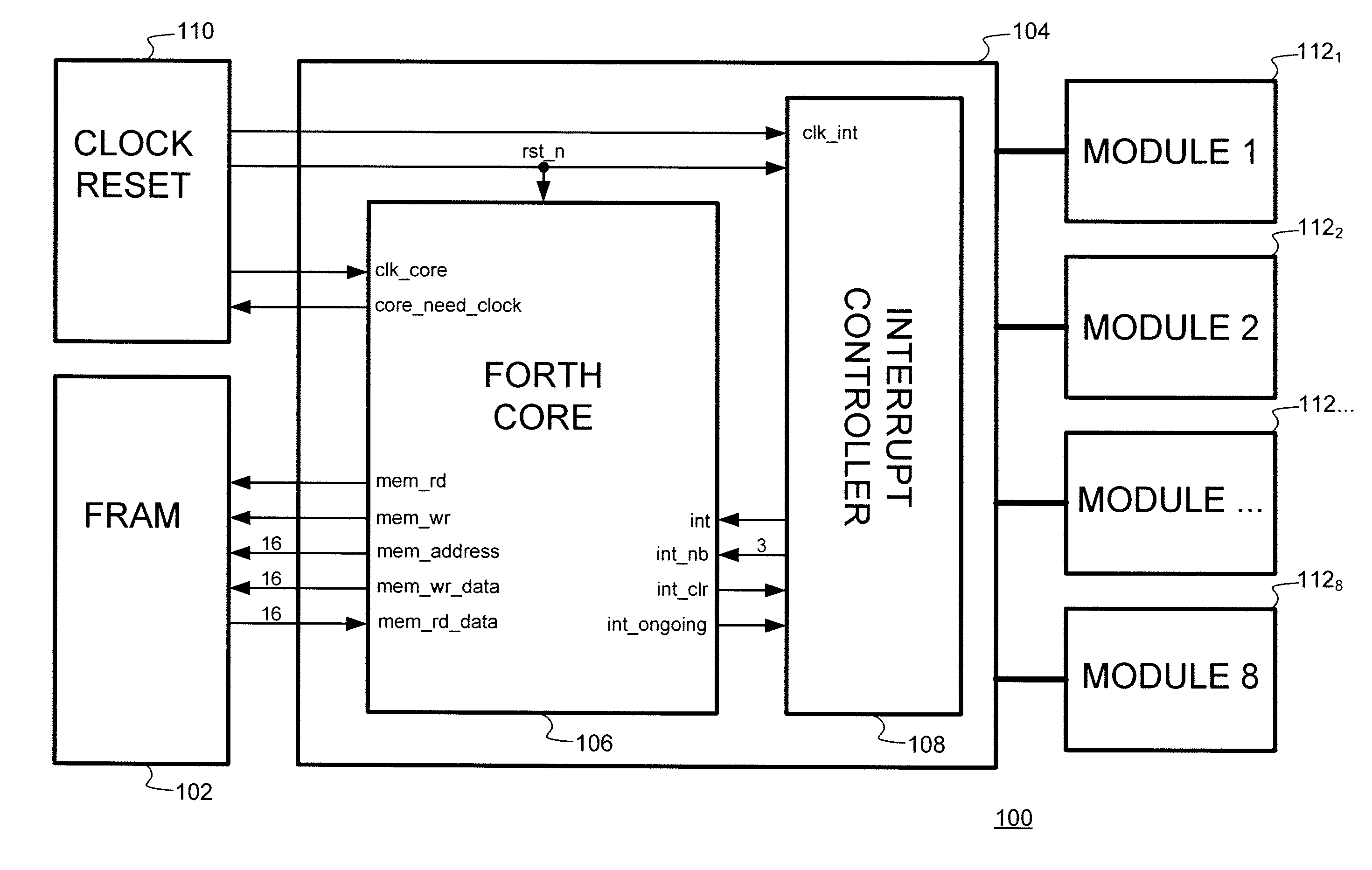 Stack processor using a ferroelectric random access memory (f-ram) for both code and data space