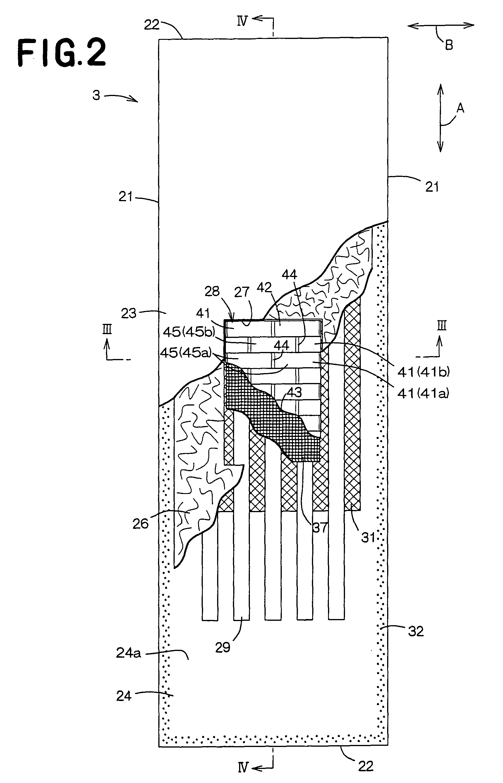 Disposable wearing article for fluid distribution having filled void, density gradient and spacer members