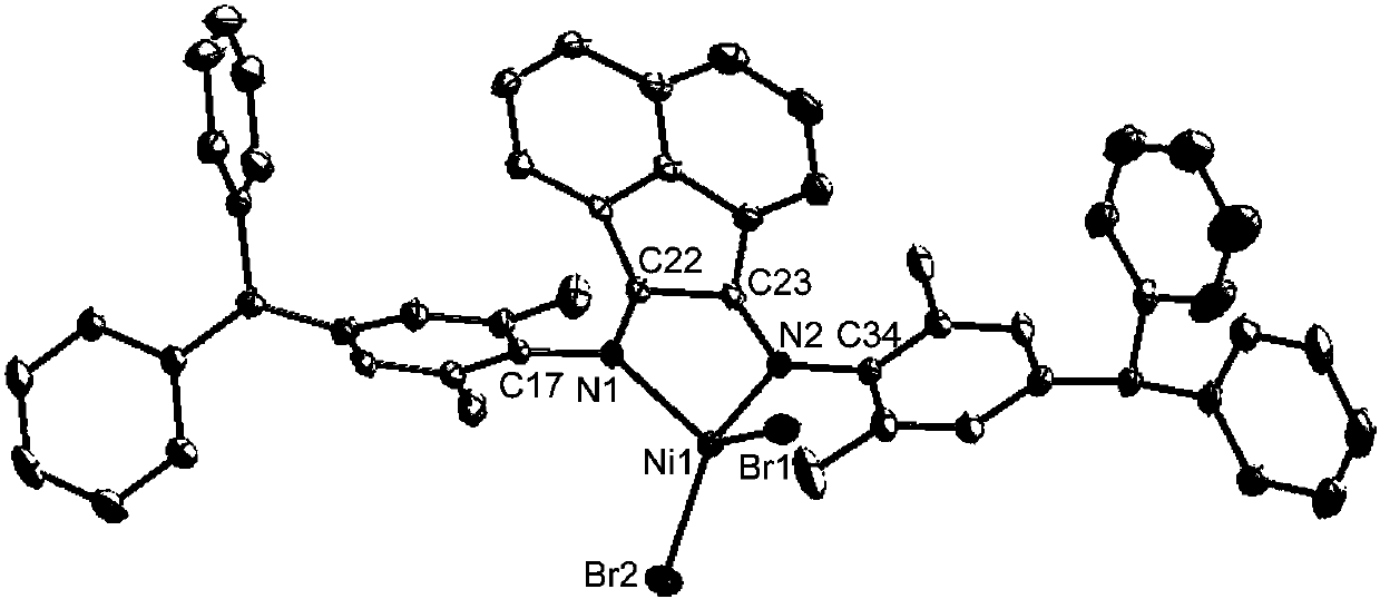 Alpha-diimine nickel (II) complexes containing p-benzhydryl substitutes and used for catalyzing polymerization of ethylene and 2-hexene