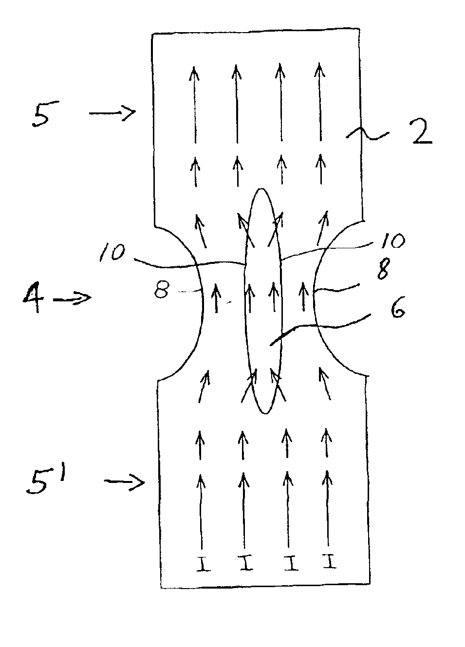 Areal electric conductor comprising a constriction