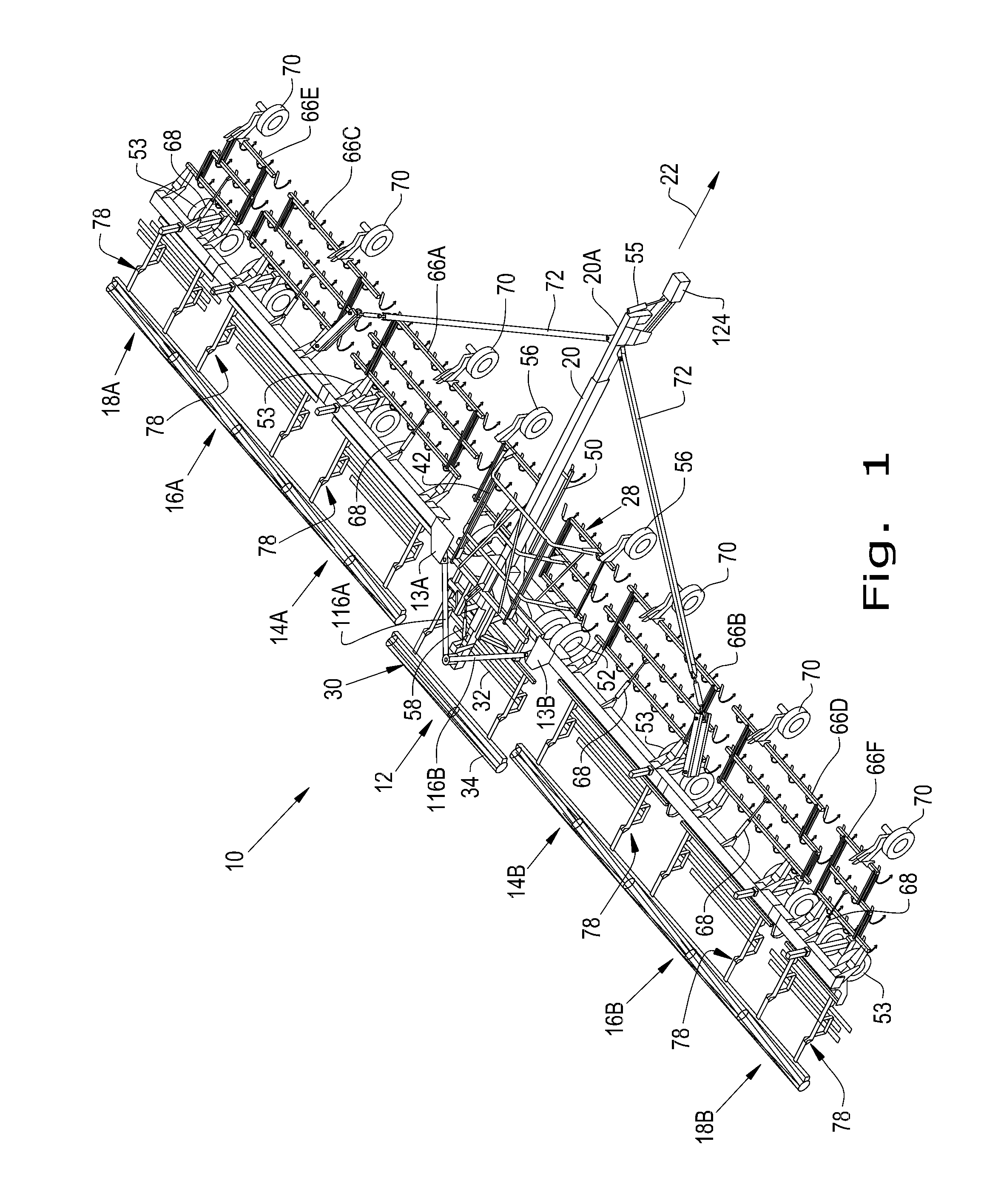 Folding sequence of entire agricultural tillage implement