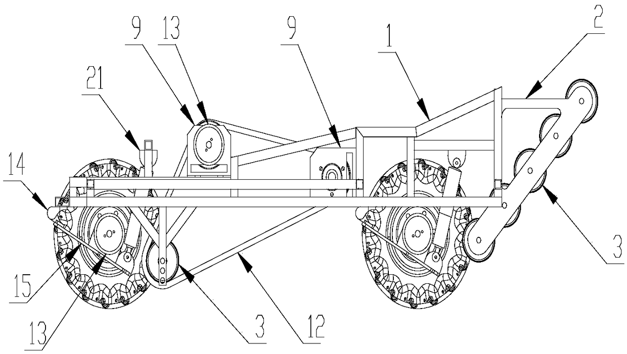 An omni-directional damping chassis based on a roller conveyor belt and a Mecanum wheel