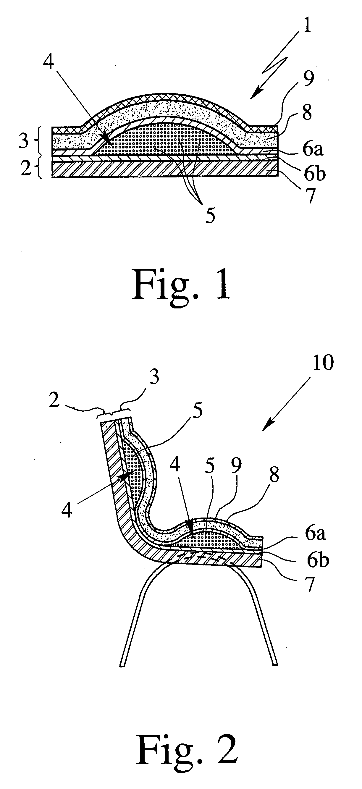 Three-dimensional cavity-formed part having a multilayered structure and process of its manufacture