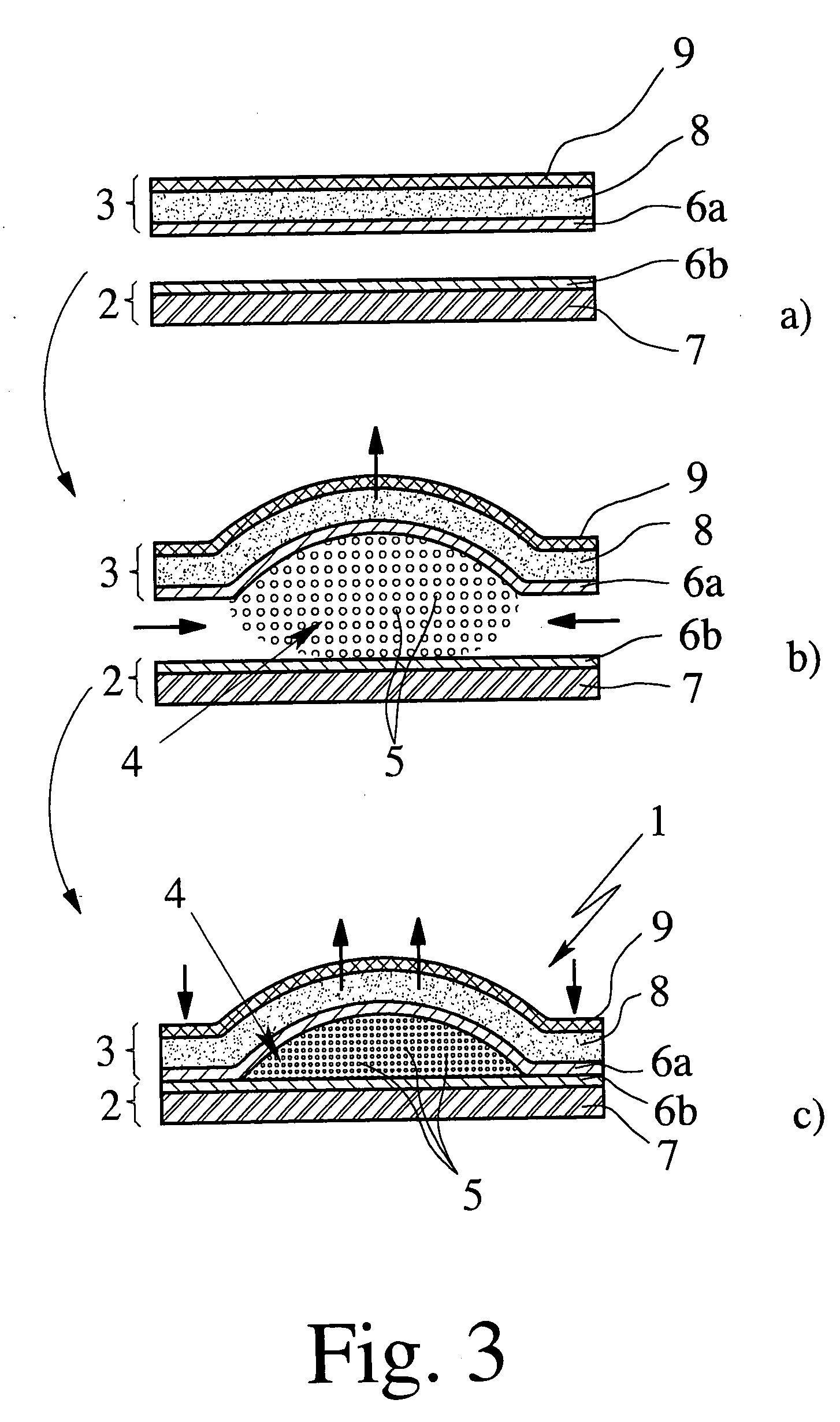 Three-dimensional cavity-formed part having a multilayered structure and process of its manufacture