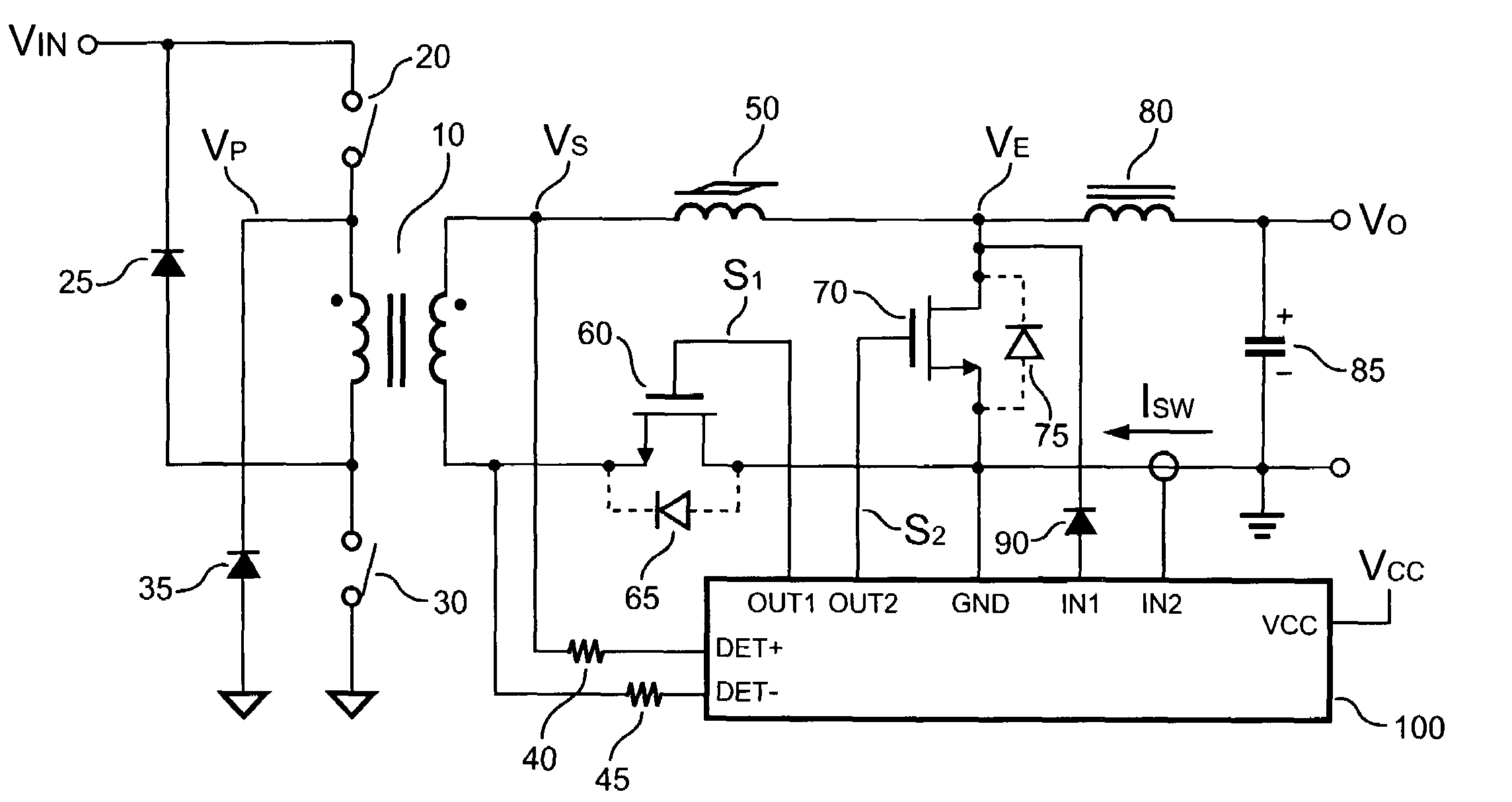Control circuit associated with saturable inductor operated as synchronous rectifier forward power converter
