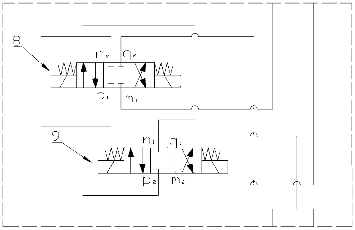 A hydraulic interconnection suspension pipeline connection mode switching device and control method