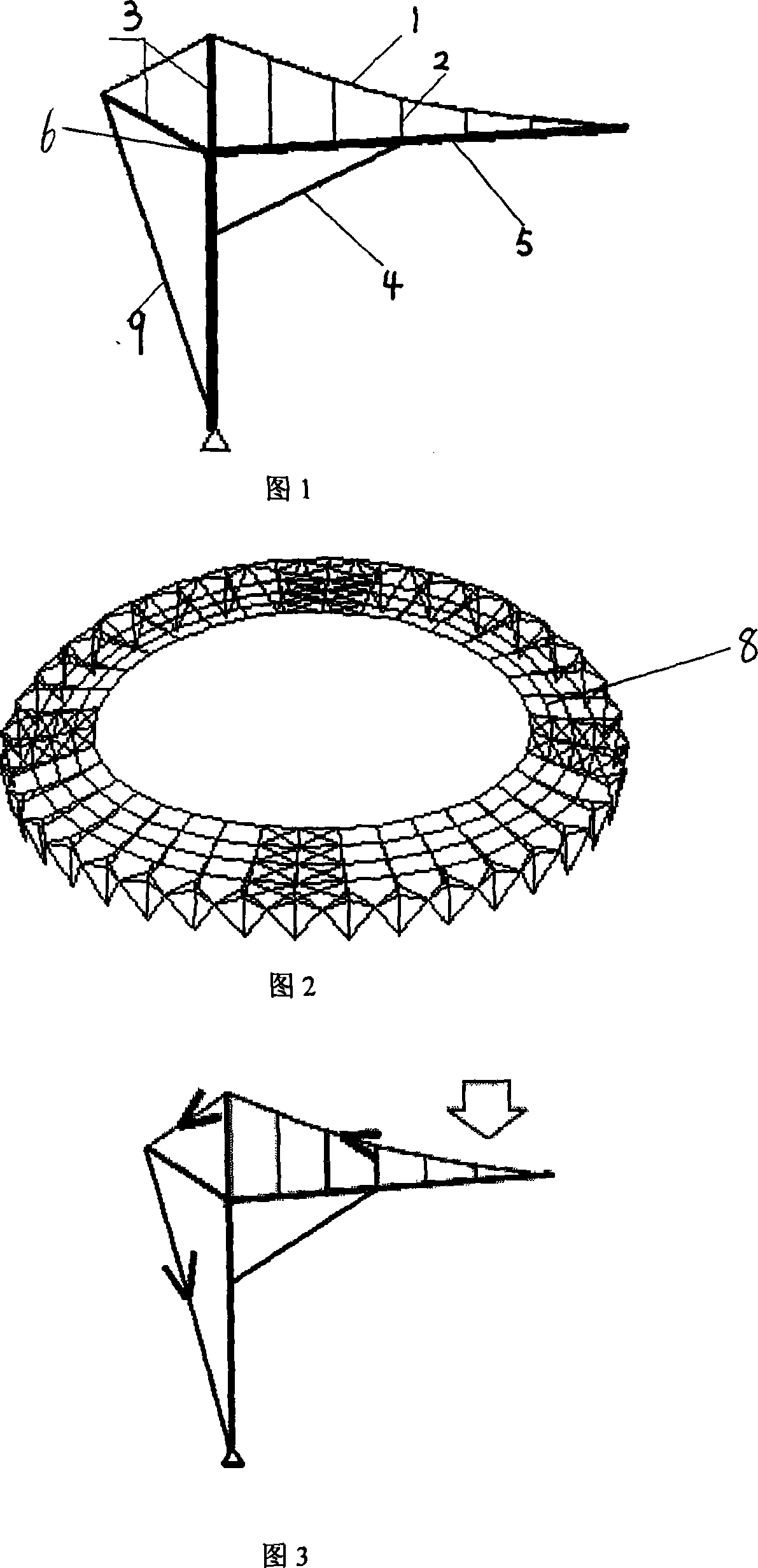 Structure of truss-string cantilever as well as uses and construction method thereof