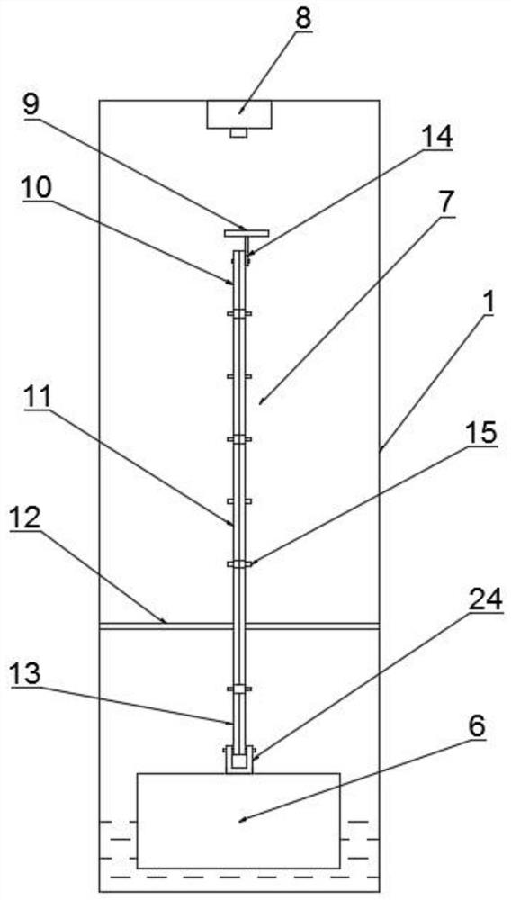 Liquid level surface measuring device with amplifying mechanism