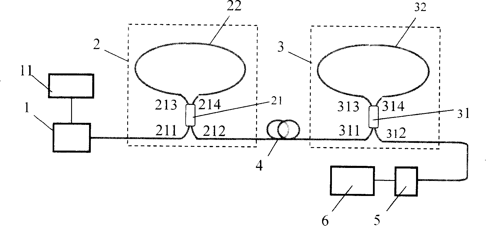 Dying oscillation absorption spectrum detecting and sensing device for all optical fiber cavity