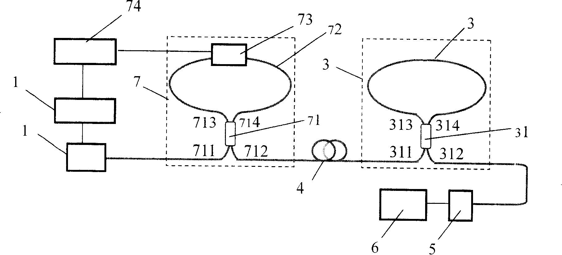 Dying oscillation absorption spectrum detecting and sensing device for all optical fiber cavity