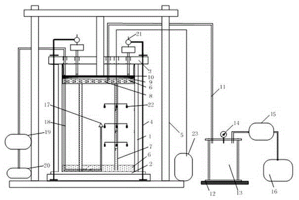 Indoor model testing device and testing method employing air-pressure splitting vacuum preloading method