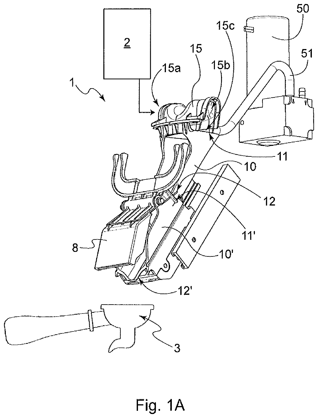 Device for conveying at least one powdered ingredient, preferably coffee powder